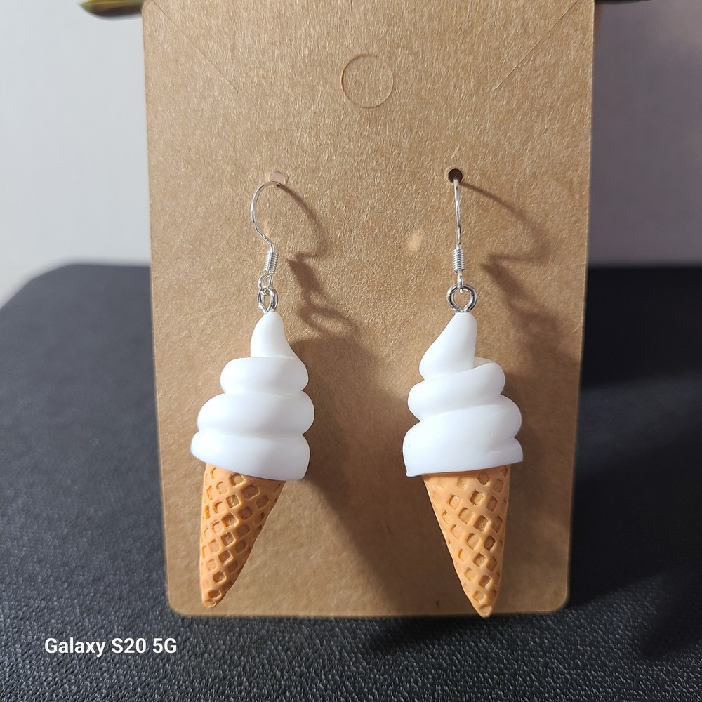 Handmade Ice Cream Cone Dangle‎ Earrings Fun Food Jewelry Cute Novelty Dessert